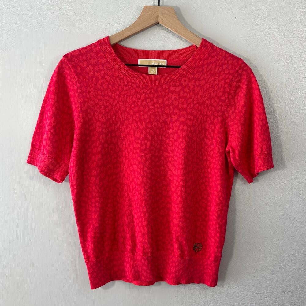 Women's Michael Kors Short Sleeve Pink Leopard Sweater Size Medium